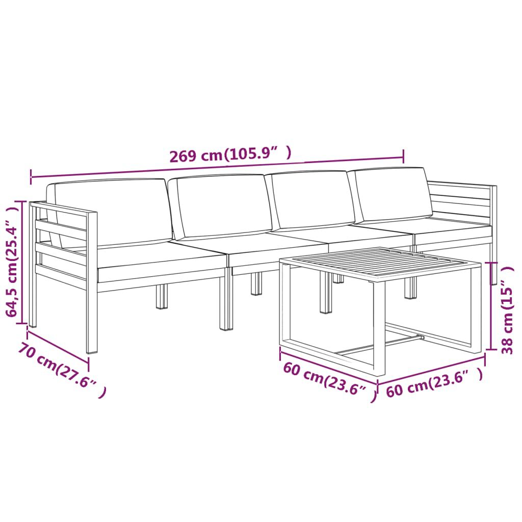 vidaXL 5 Piece Garden Lounge Set with Cushions Aluminium Anthracite