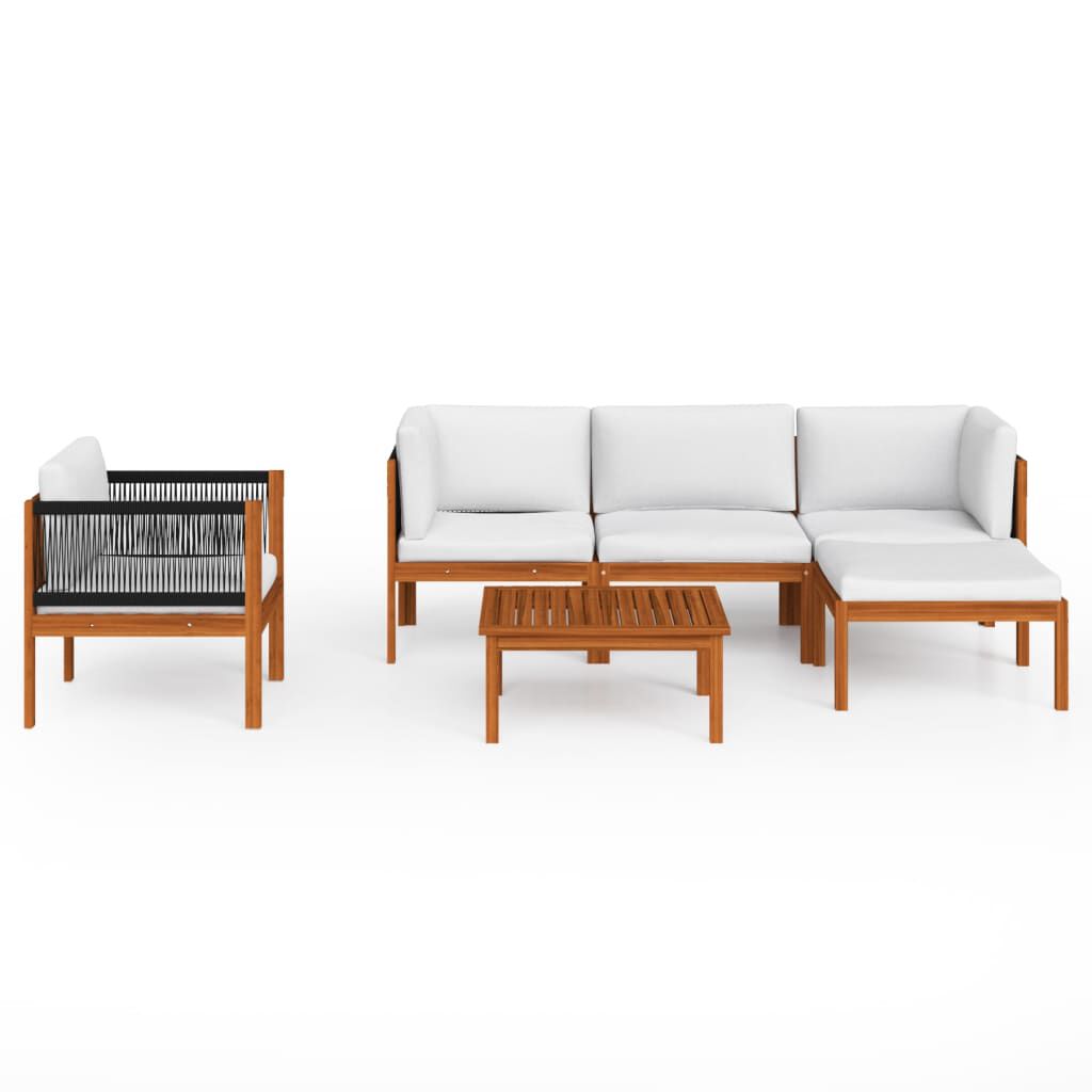 vidaXL 6 Piece Garden Lounge Set with Cushions Cream Solid Acacia Wood