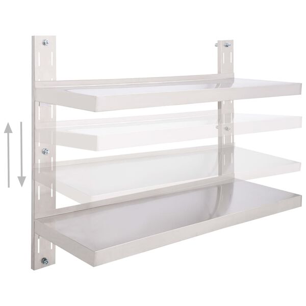 vidaXL 2-Tier Floating Wall Shelf Stainless Steel 100x30 cm