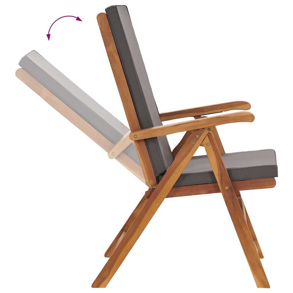 vidaXL Reclining Garden Chairs with Cushions 2 pcs Solid Teak Wood Grey