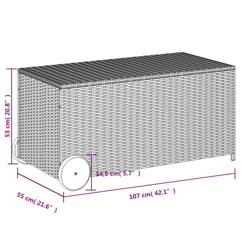 vidaXL Garden Storage Box with Wheels Mix Beige 190L Poly Rattan