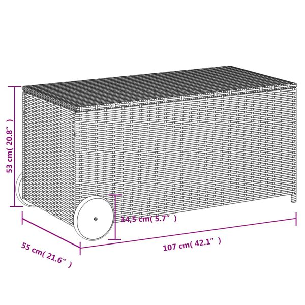 vidaXL Garden Storage Box with Wheels Mix Beige 190L Poly Rattan