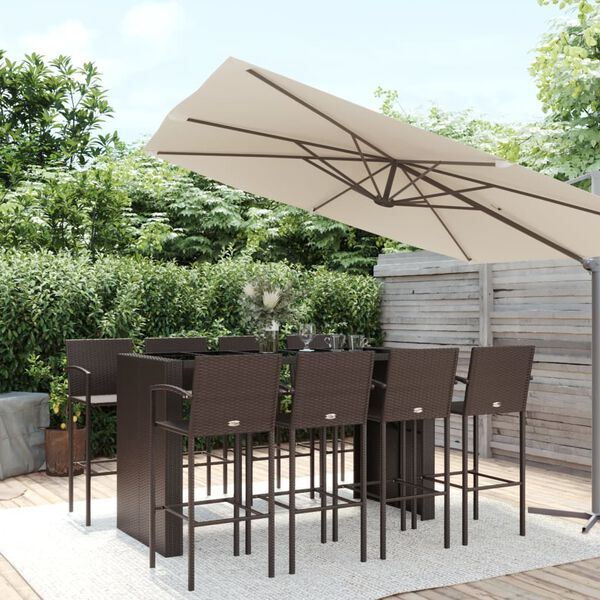 vidaXL 9 Piece Garden Bar Set Brown Poly Rattan