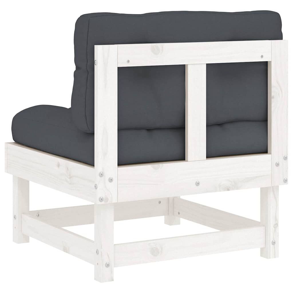 vidaXL Middle Sofa with Cushions White Solid Wood Pine