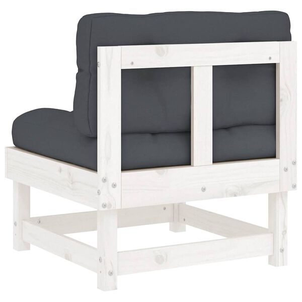 vidaXL Middle Sofa with Cushions White Solid Wood Pine