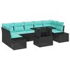 vidaXL Garden Sofa Set with Cushion 8 pcs Black and Blue Poly Rattan