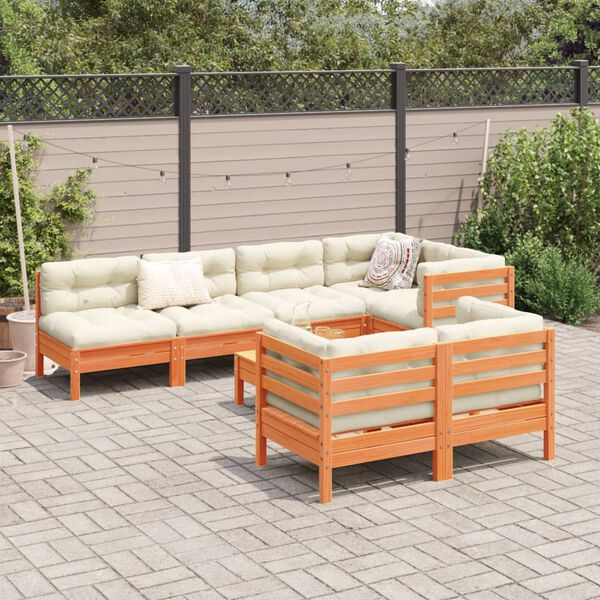 vidaXL 8 Piece Garden Sofa Set with Cushions Wax Brown Solid Wood Pine
