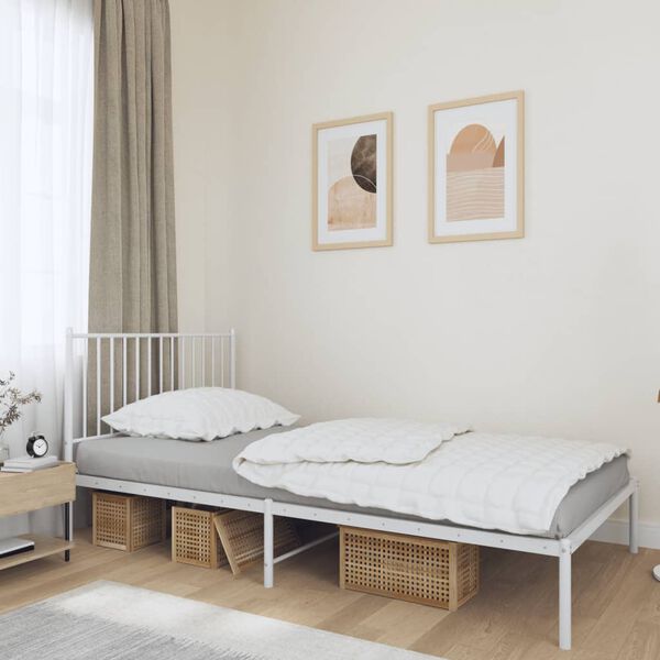 vidaXL Metal Bed Frame without Mattress with Headboard White 100x200cm