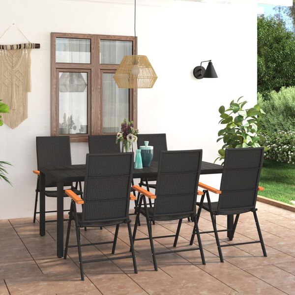 vidaXL 7 Piece Garden Dining Set Black and Brown