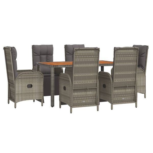 vidaXL 7 Piece Garden Dining Set with Cushions Grey Poly Rattan