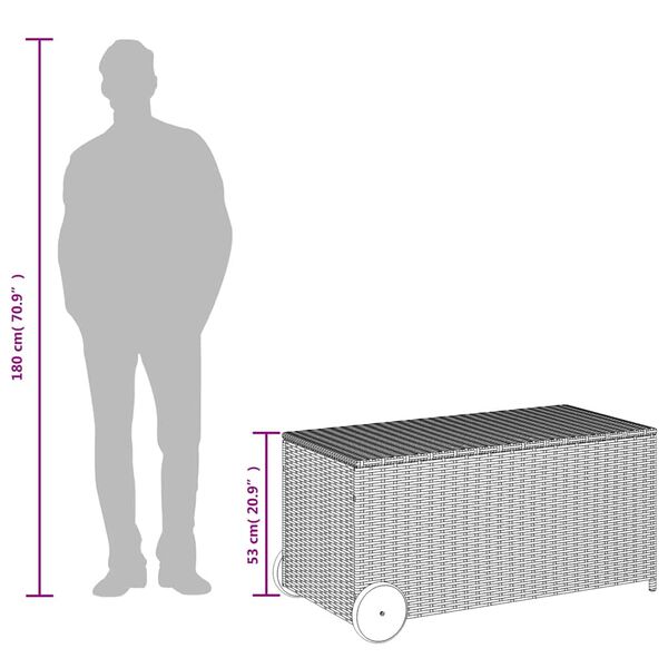 vidaXL Garden Storage Box with Wheels Grey 190L Poly Rattan