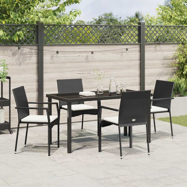 vidaXL Garden Dining Set with Cushion 5 pcs Black Poly Rattan