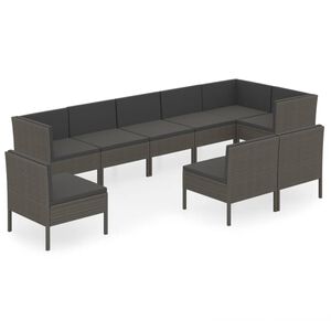 vidaXL 9 Piece Garden Lounge Set with Cushions Poly Rattan Grey