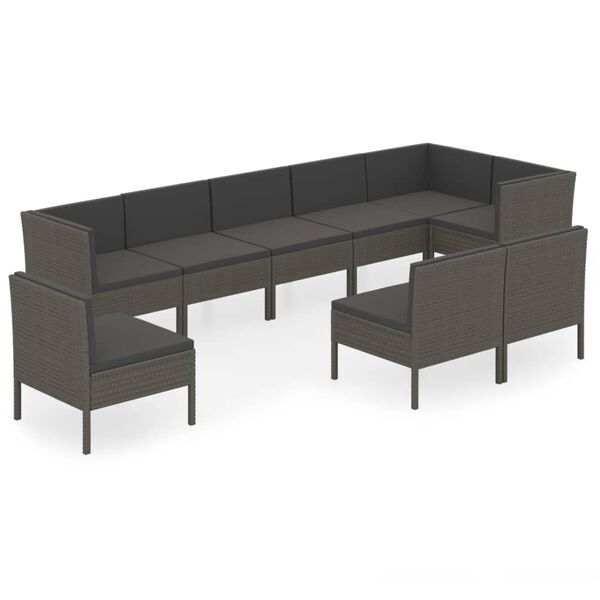 vidaXL 9 Piece Garden Lounge Set with Cushions Poly Rattan Grey