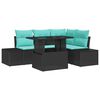 vidaXL Garden Sofa Set with Cushion 6 pcs Black and Blue Poly Rattan