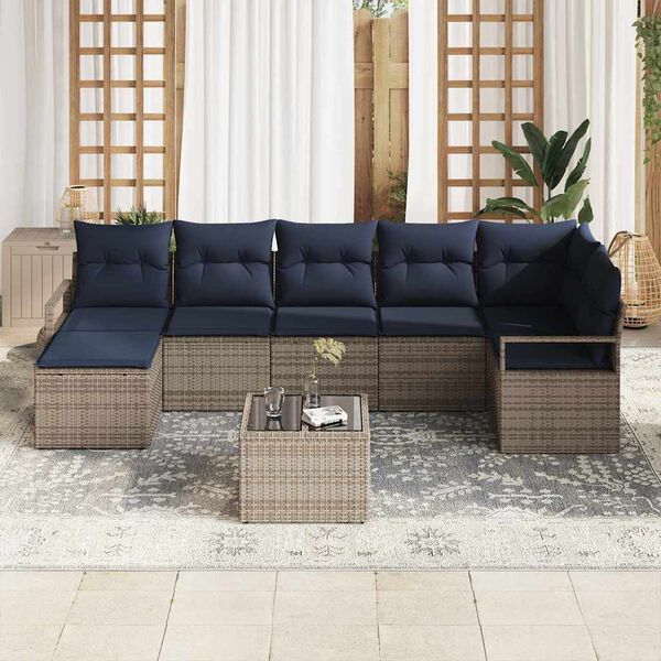 vidaXL Sofa Set with Cushion 8 pcs Grey Poly Rattan