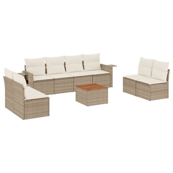 vidaXL 9 Piece Garden Sofa Set with Cushions Beige Poly Rattan