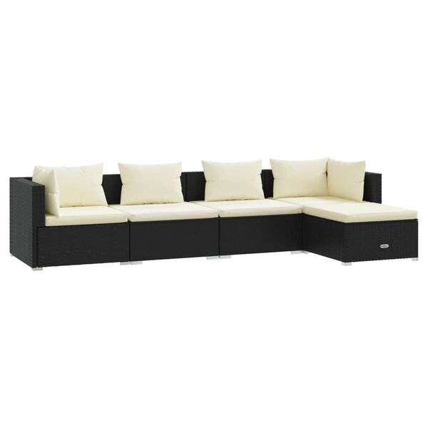 vidaXL 5 Piece Garden Lounge Set with Cushions Poly Rattan Black