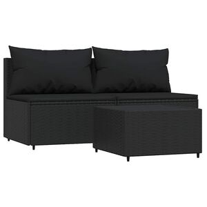 vidaXL 3 Piece Garden Lounge Set with Cushions Black Poly Rattan