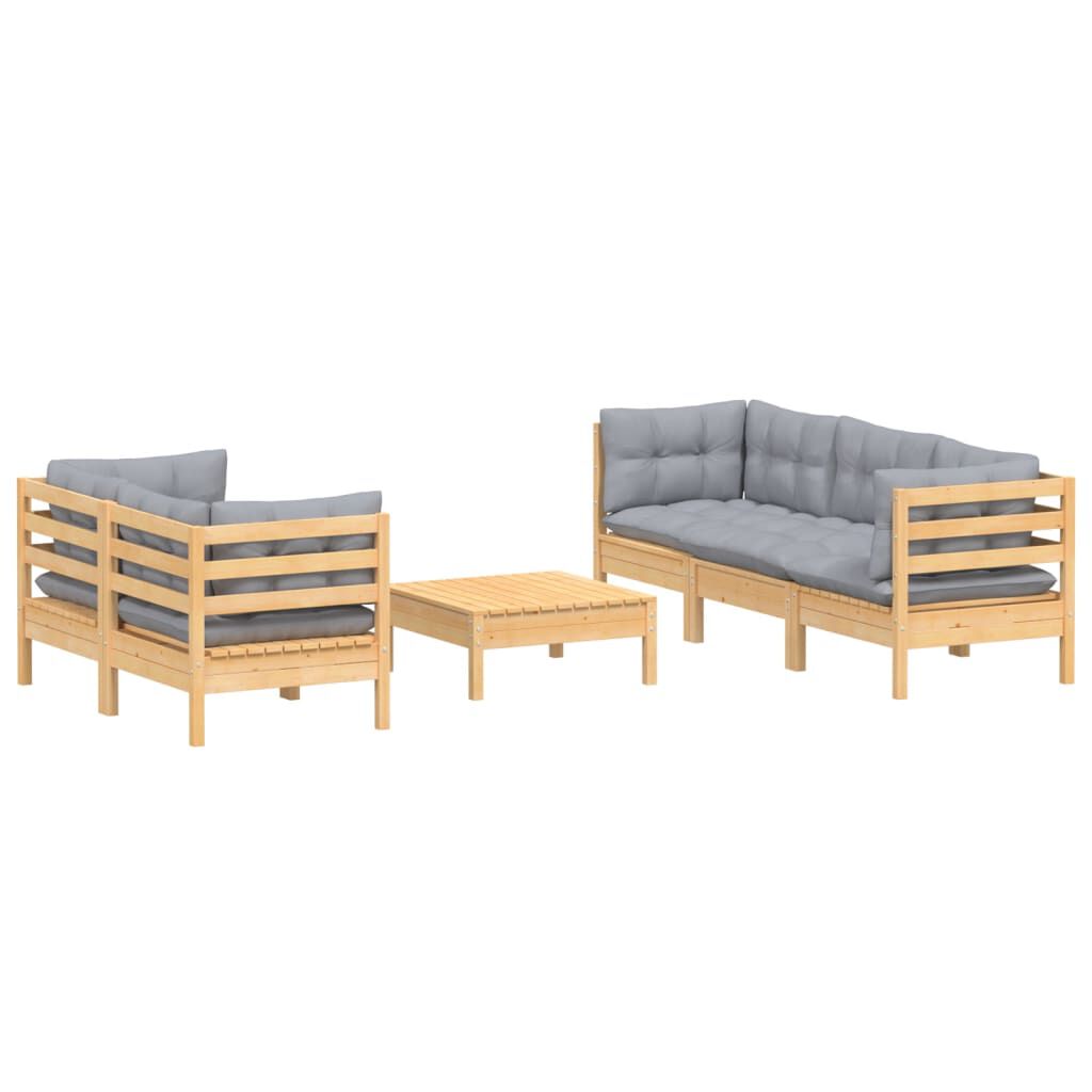 vidaXL 6 Piece Garden Lounge Set with Grey Cushions Pinewood