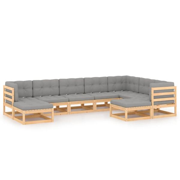 vidaXL 9 Piece Garden Lounge Set with Cushions Solid Pinewood