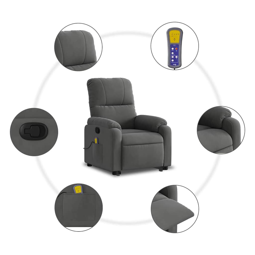 vidaXL Stand up Massage Recliner Chair Dark Grey Microfibre Fabric