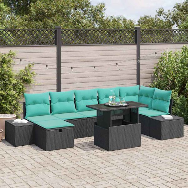 vidaXL Garden Sofa Set Height-Adjustable 8 pcs Black Poly Rattan