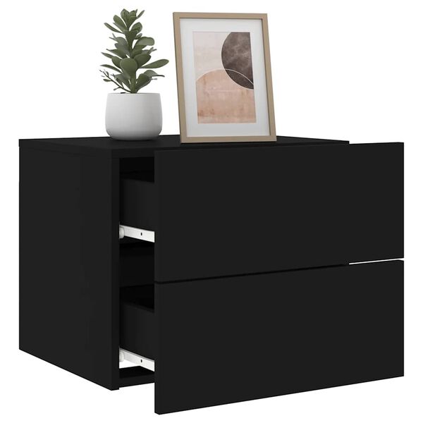 vidaXL Wall-mounted Bedside Cabinets with LED Lights 2 pcs Black
