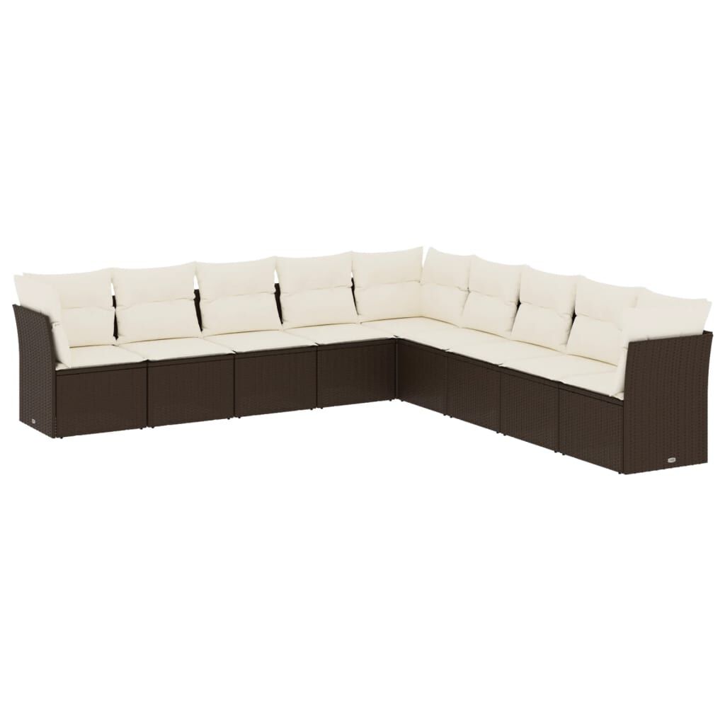 vidaXL 9 Piece Garden Sofa Set with Cushions Brown Poly Rattan
