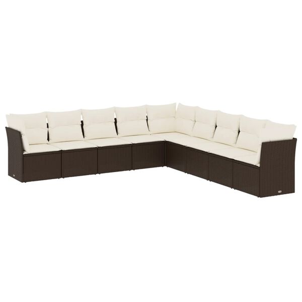 vidaXL 9 Piece Garden Sofa Set with Cushions Brown Poly Rattan