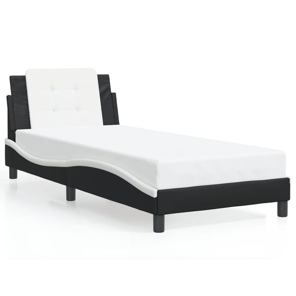 vidaXL Bed Frame without Mattress "Zadar" Black and White 100x190 cm Faux Leather