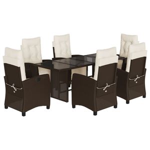 vidaXL 7 Piece Garden Dining Set with Cushions Brown Poly Rattan