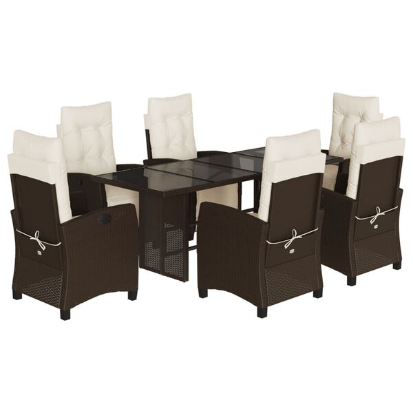 vidaXL 7 Piece Garden Dining Set with Cushions Brown Poly Rattan