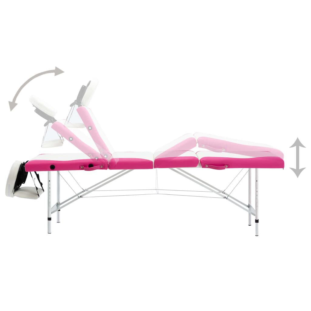 vidaXL 4-Zone Foldable Massage Table Aluminium White and Pink