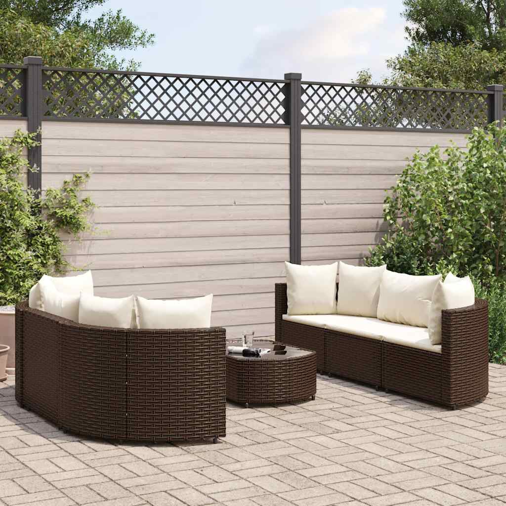 vidaXL 7 Piece Garden Sofa Set with Cushions Brown Poly Rattan
