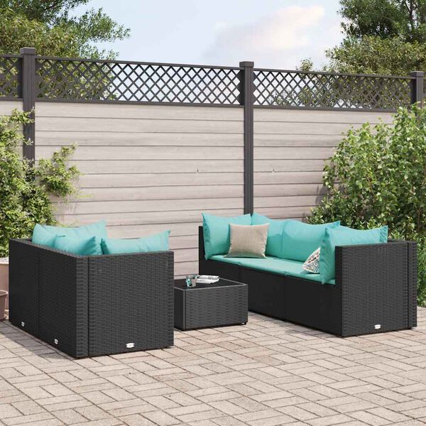 vidaXL 6 Piece Garden Lounge Set with Cushions Black Poly Rattan