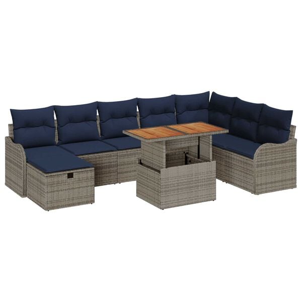 vidaXL 9 Piece Garden Sofa Set with Cushions Grey Poly Rattan