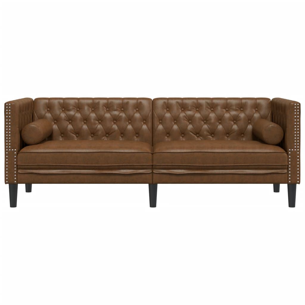 vidaXL Chesterfield Sofa with Bolsters 3-Seater Brown Faux Suede Leather