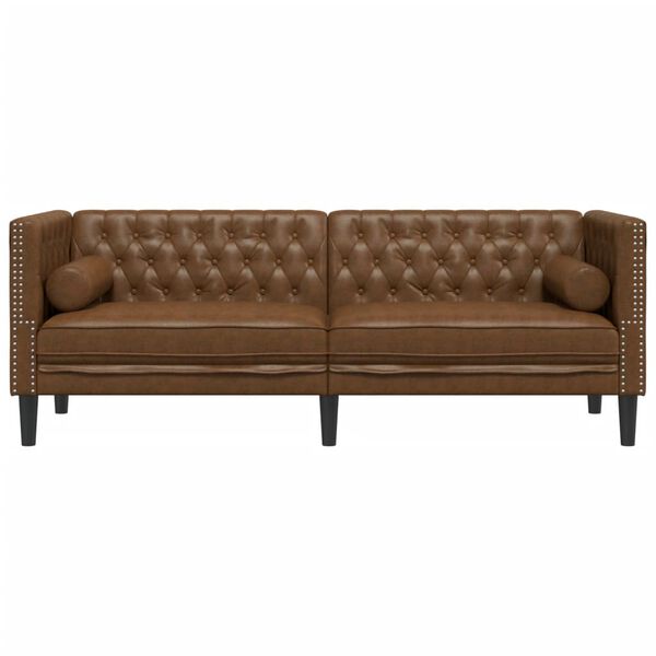 vidaXL Chesterfield Sofa with Bolsters 3-Seater Brown Faux Suede Leather