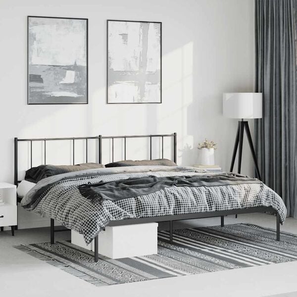 vidaXL Metal Bed Frame without Mattress with Headboard Black 183x213cm