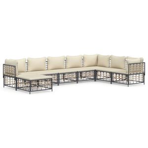vidaXL 8 Piece Garden Lounge Set with Cushions Anthracite Poly Rattan