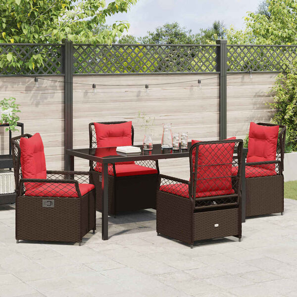 vidaXL Garden Dining Set 5 pcs Brown Poly Rattan