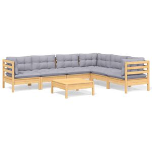 vidaXL 7 Piece Garden Lounge Set with Grey Cushions Solid Pinewood