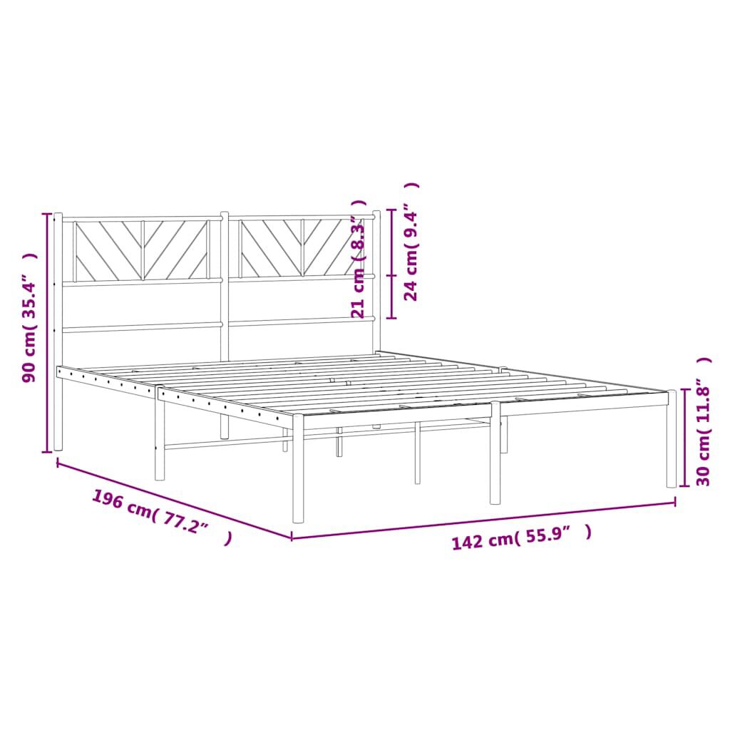 vidaXL Metal Bed Frame without Mattress with Headboard White 135x190cm