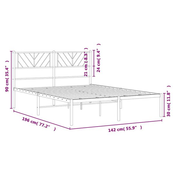 vidaXL Metal Bed Frame without Mattress with Headboard White 135x190cm