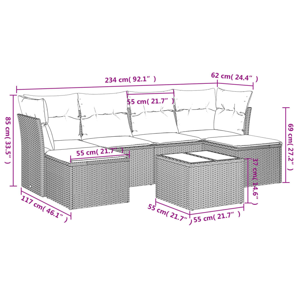 vidaXL 7 Piece Garden Sofa Set with Cushions Beige Poly Rattan
