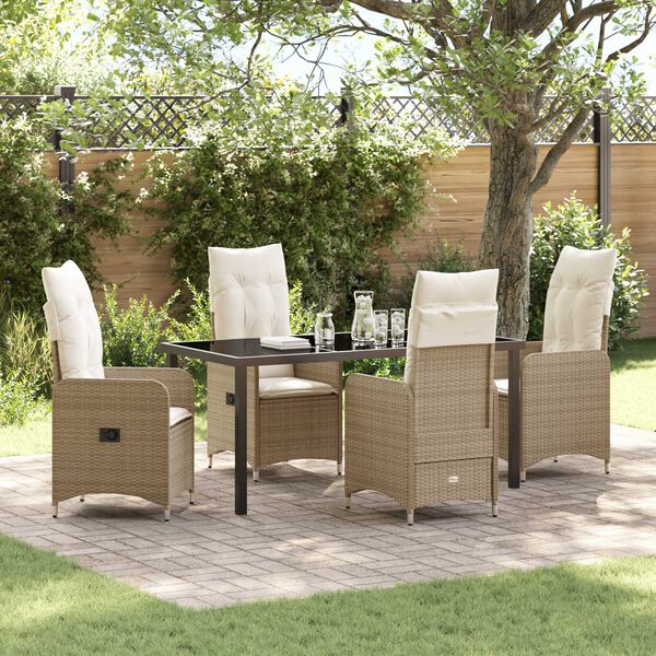 vidaXL Garden Dining Set with Cushion 5 pcs Beige Poly Rattan