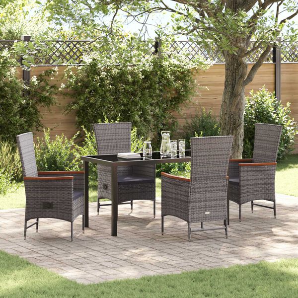 vidaXL Garden Dining Set with Cushion 5 pcs Grey Powder-Coated Steel