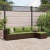 vidaXL 5 Piece Garden Lounge Set with Cushions Brown Poly Rattan