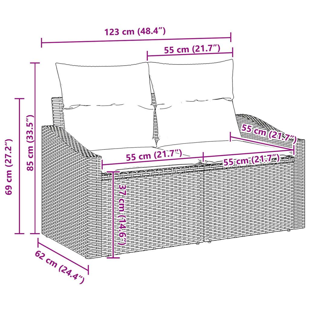 vidaXL 3 Piece Garden Sofa Set with Cushions Brown Poly Rattan